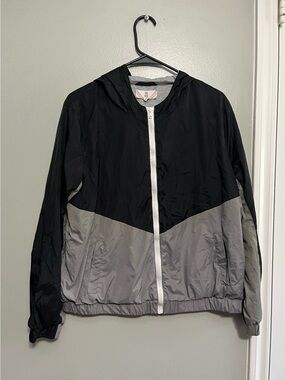Pink Rose Black and Gray Hooded Windbreaker Jacket
